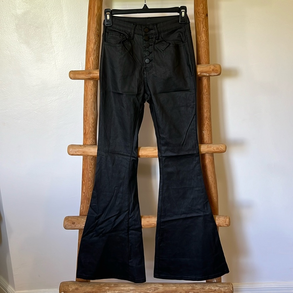 High Waisted Wet Look Bell Bottoms
